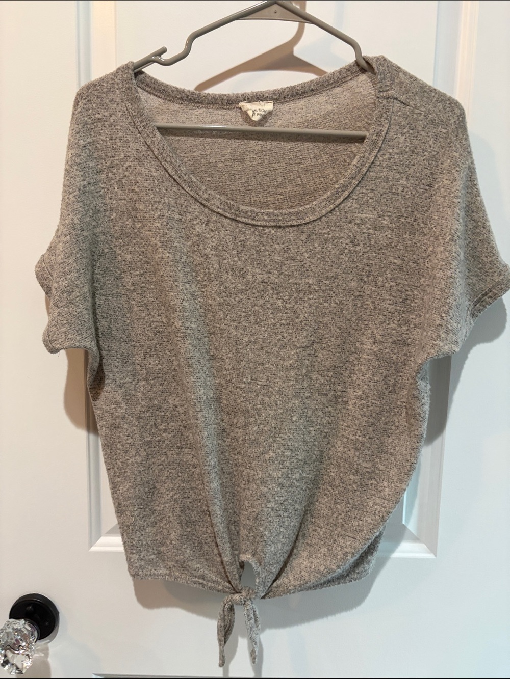Women's Gray Tie-Hem Crop Top